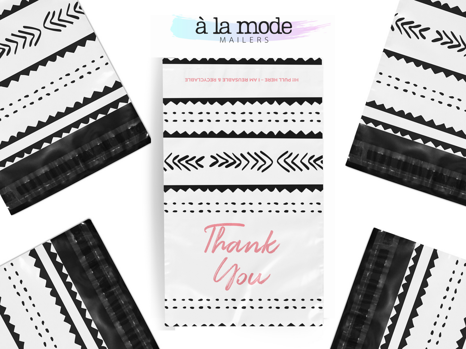 10x13 African Fig Thank You Pink Black Poly Mailers 100 Pack