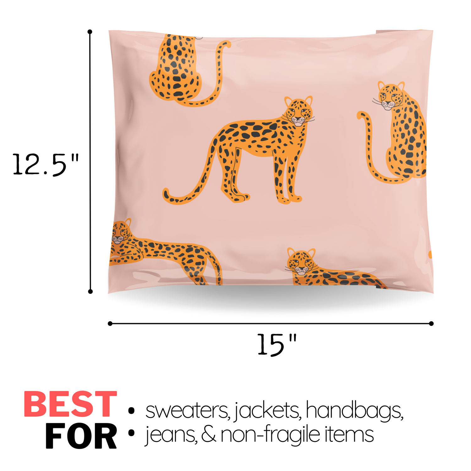 12.5x15 Strawberry Safari Pink Cheetah Poly Mailers 50 Pack