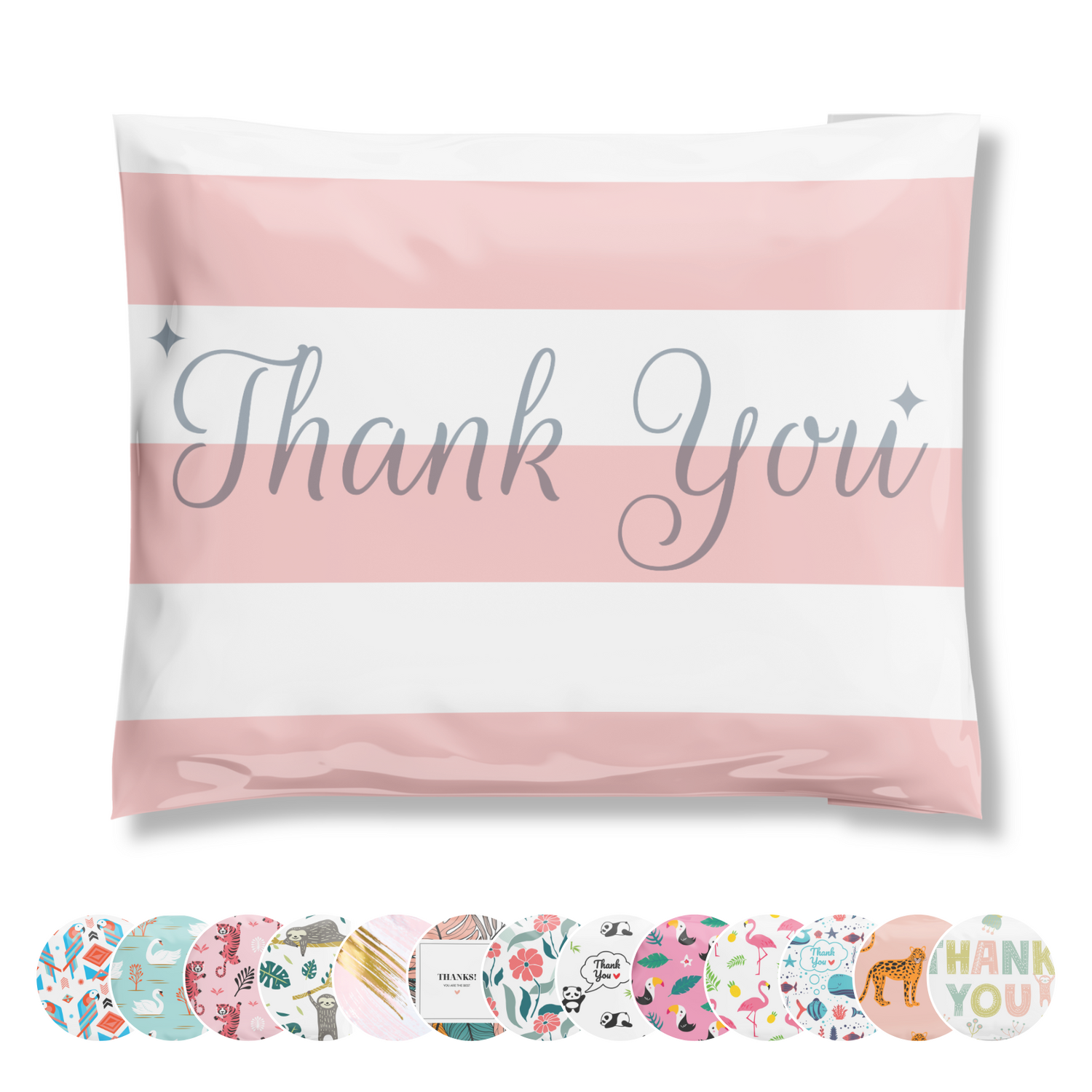 12.5x15 Bubble Gum Thank You Pink Poly Mailers 50 Pack