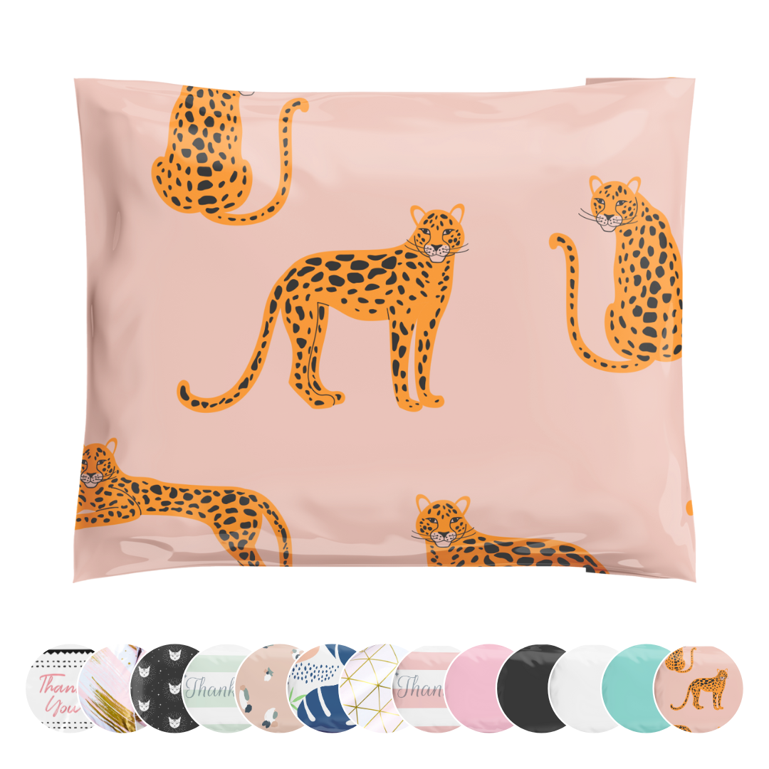 12.5x15 Strawberry Safari Pink Cheetah Poly Mailers 50 Pack