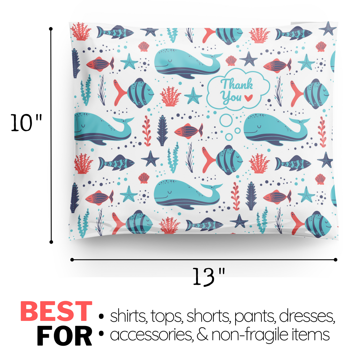 10x13 Under The Sea Thank You Whale Poly Mailers 100 Pack