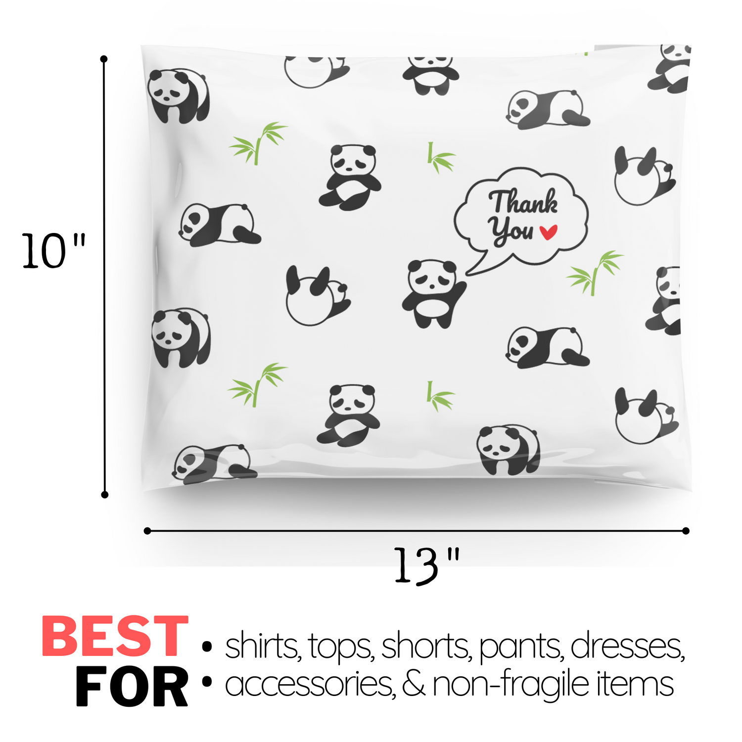 10x13 Thank You Panda Hearts Poly Mailers 100 Pack