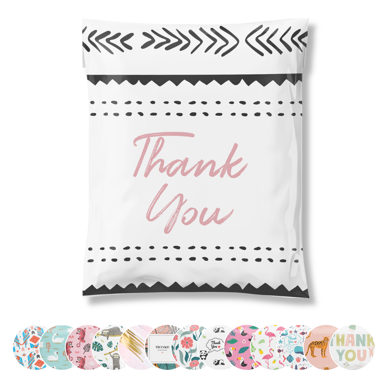 12.5x15 African Fig Thank You Pink Black Poly Mailers 50 Pack