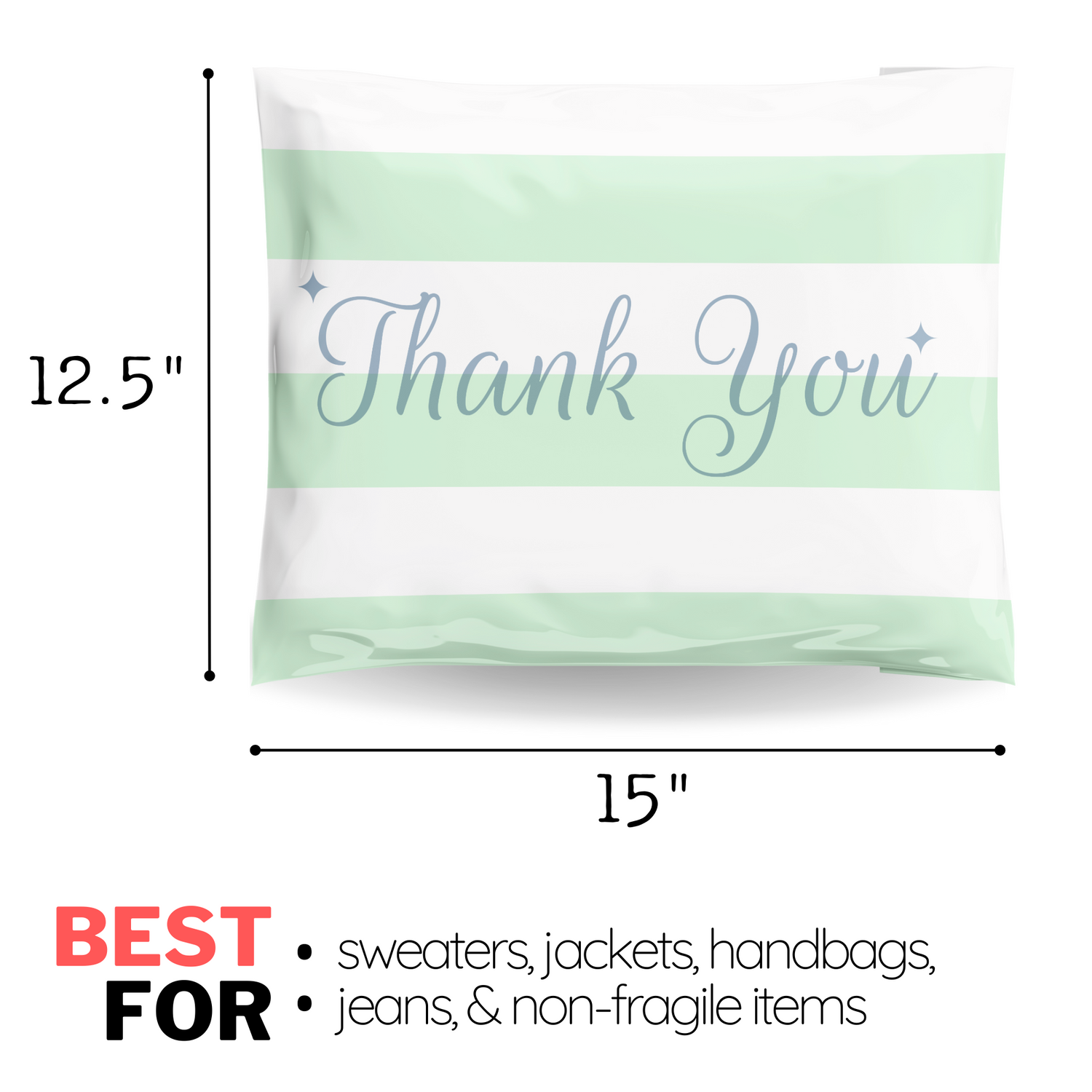 12.5x15 Mint Chocolate Chip Thank You Green Poly Mailers 50 Pack