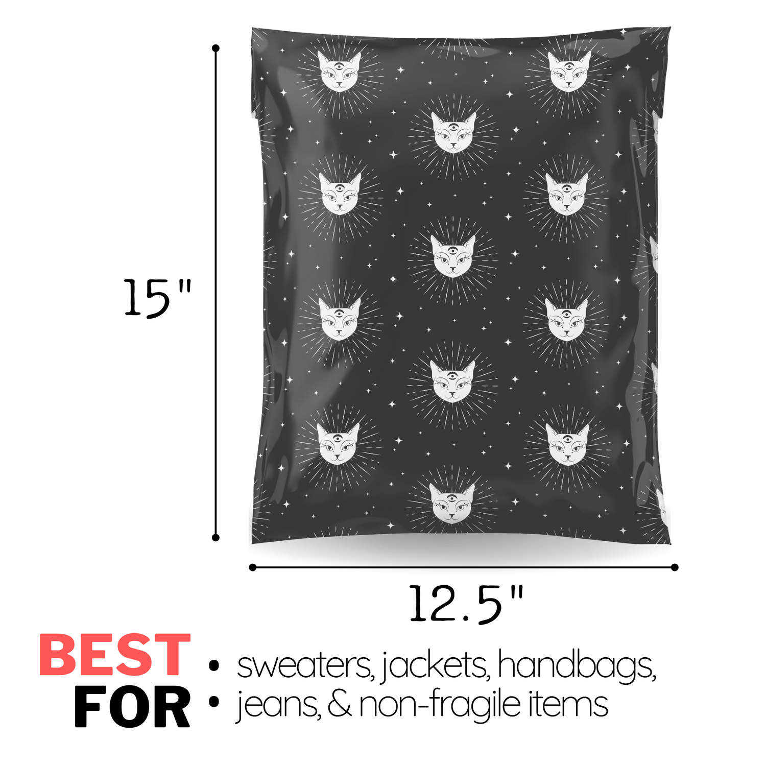 12.5x15 Midnight Mocha Black Cat Poly Mailers 50 Pack