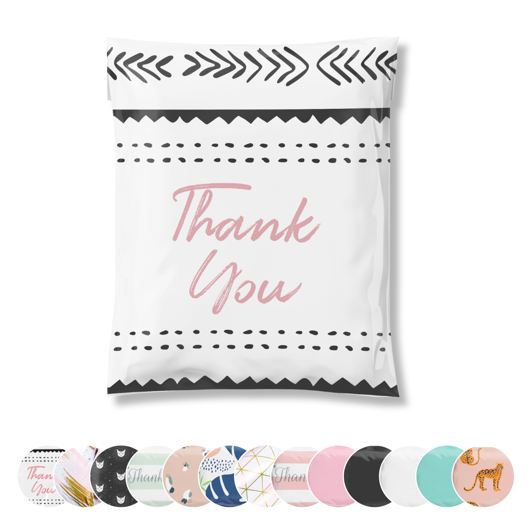 10x13 African Fig Thank You Pink Black Poly Mailers 100 Pack