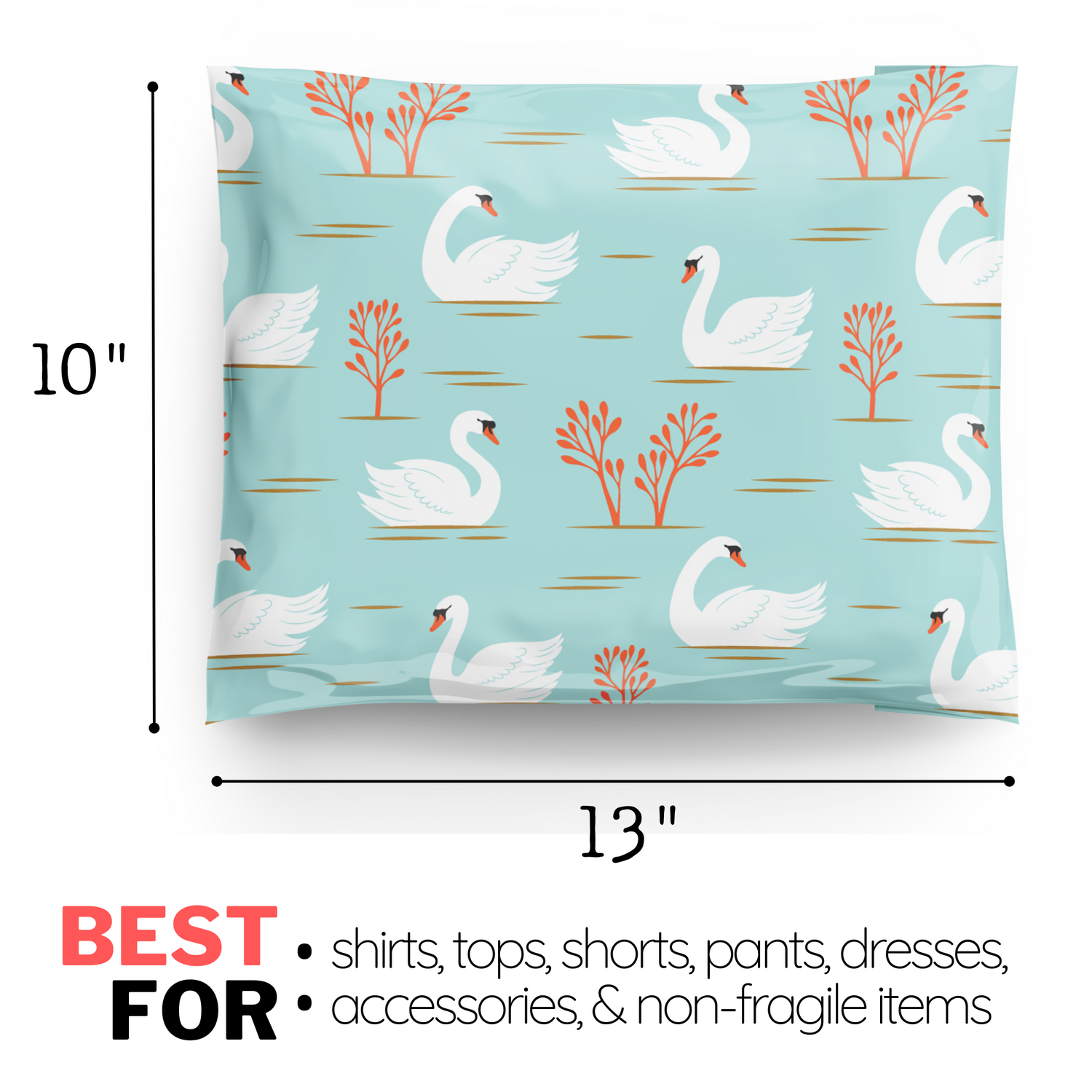 10x13 Swan Teal Bird Floral Poly Mailers 100 Pack