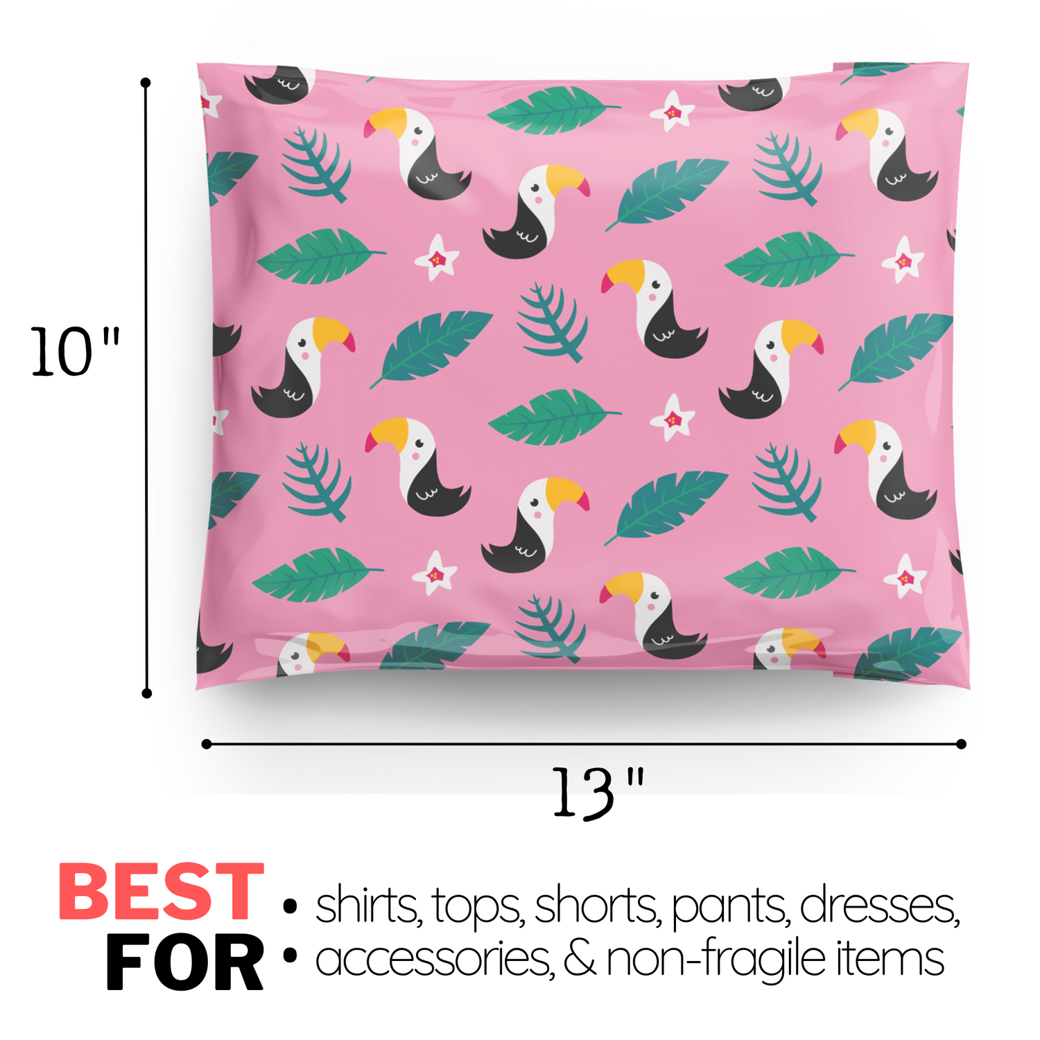 10x13 Tropical Toucan Pink Poly Mailers 100 Pack