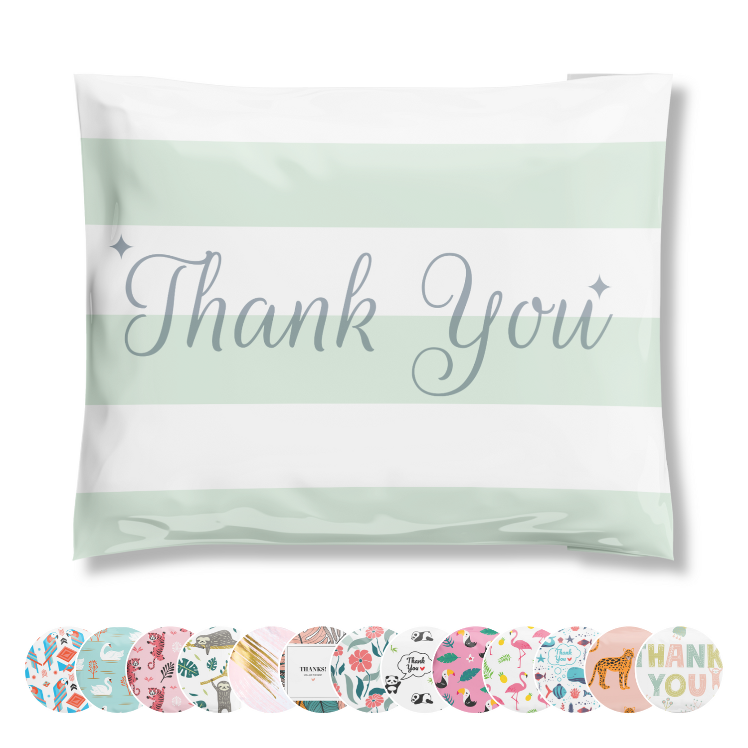 12.5x15 Mint Chocolate Chip Thank You Green Poly Mailers 50 Pack