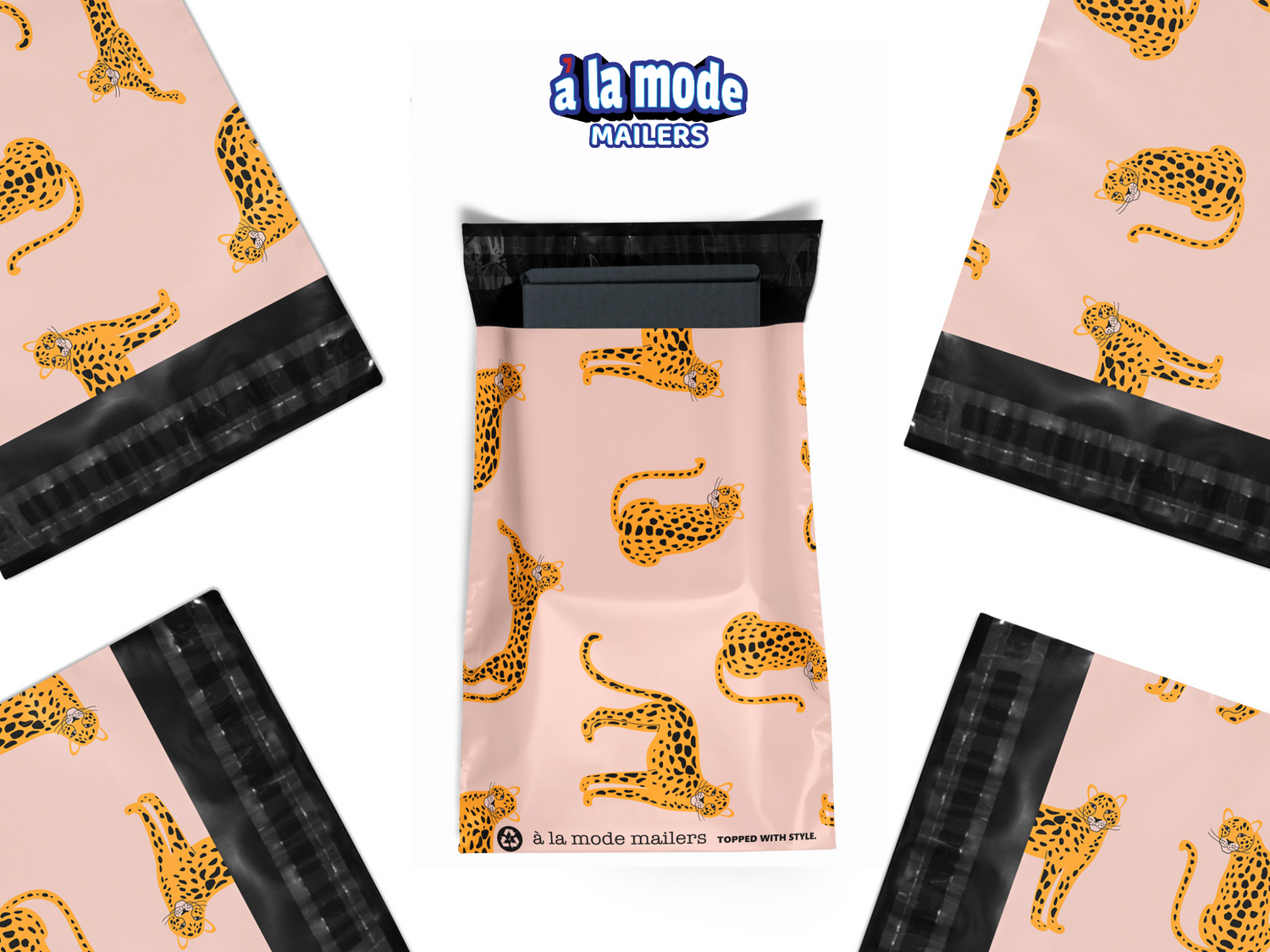 12.5x15 Strawberry Safari Pink Cheetah Animal Poly Mailers 50 Pack