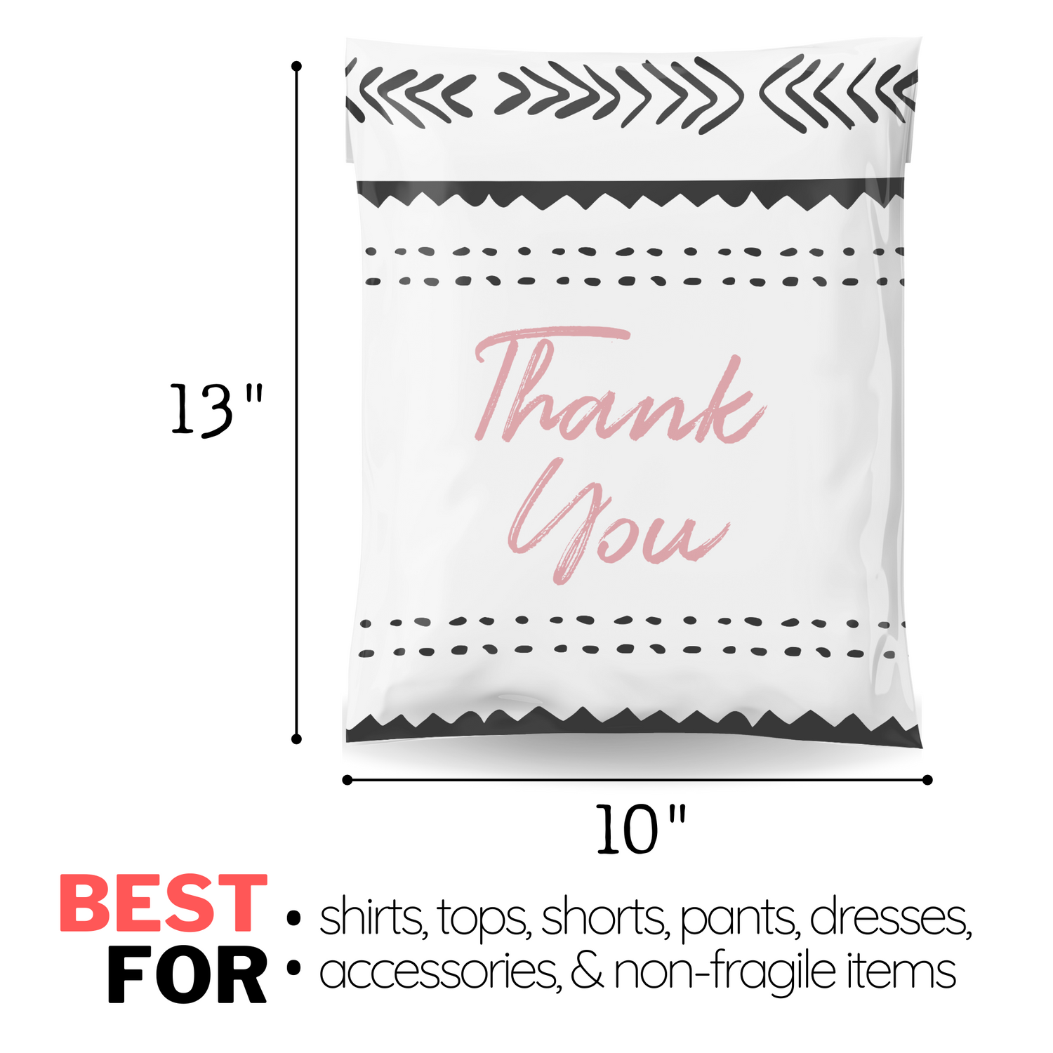 10x13 African Fig Thank You Pink Black Poly Mailers 100 Pack