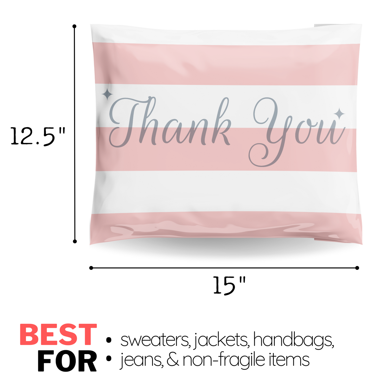 12.5x15 Bubble Gum Thank You Pink Poly Mailers 50 Pack