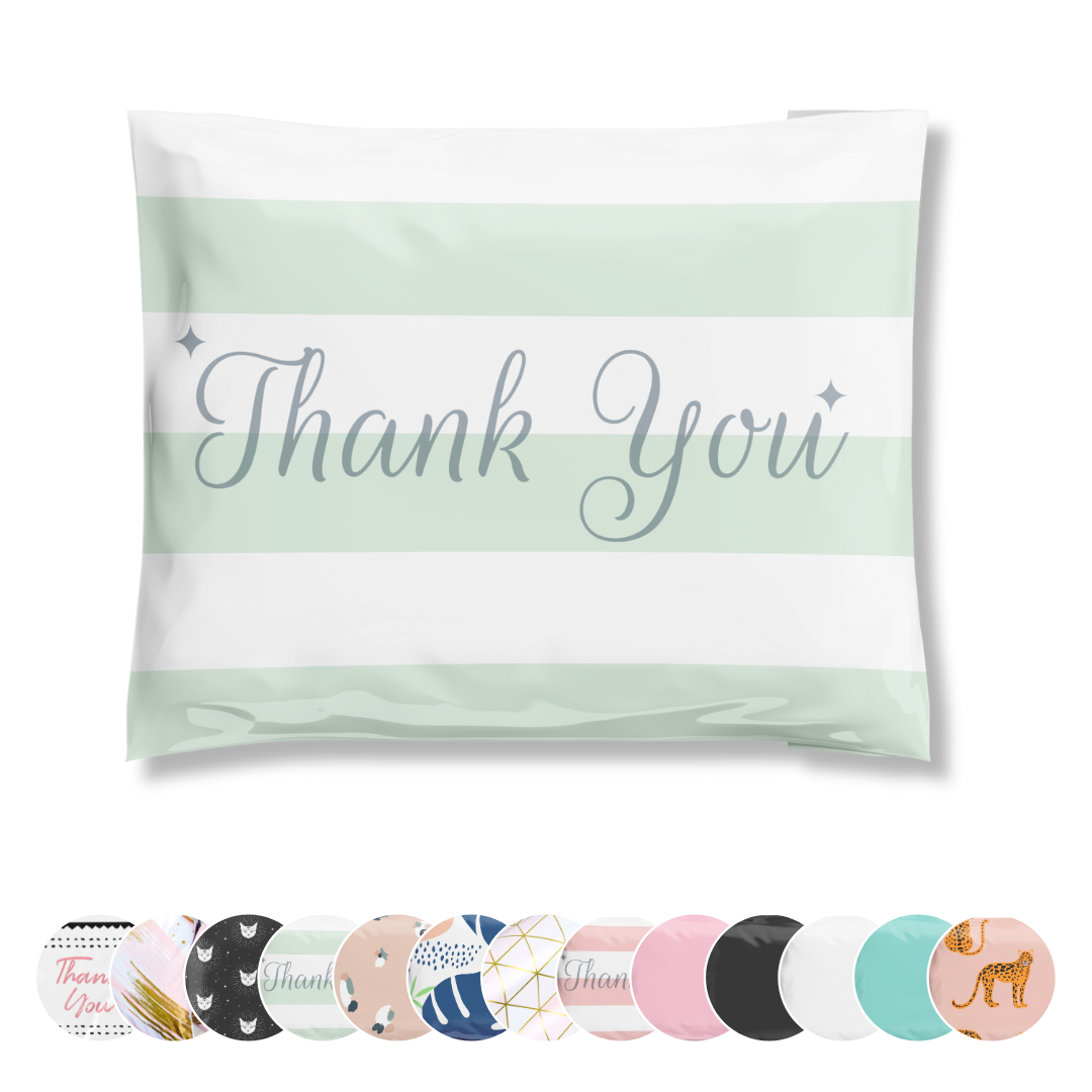 12.5x15 Mint Chocolate Chip Thank You Green Poly Mailers 50 Pack