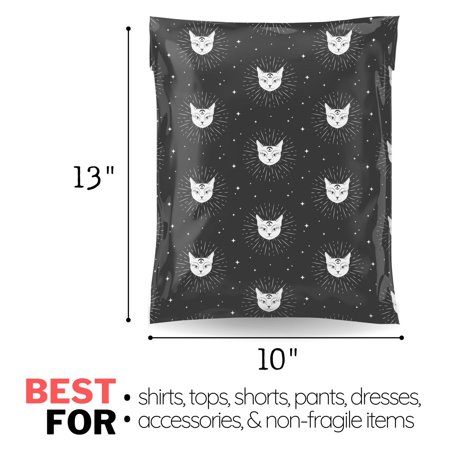 10x13 Midnight Mocha Black Cat Poly Mailers 100 Pack