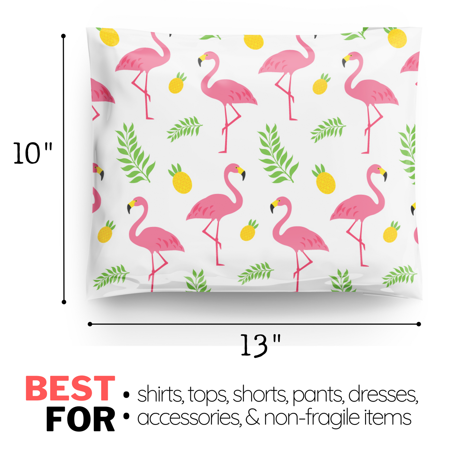 10x13 Tropical Flamingo Pineapples Pink Poly Mailers 100 Pack