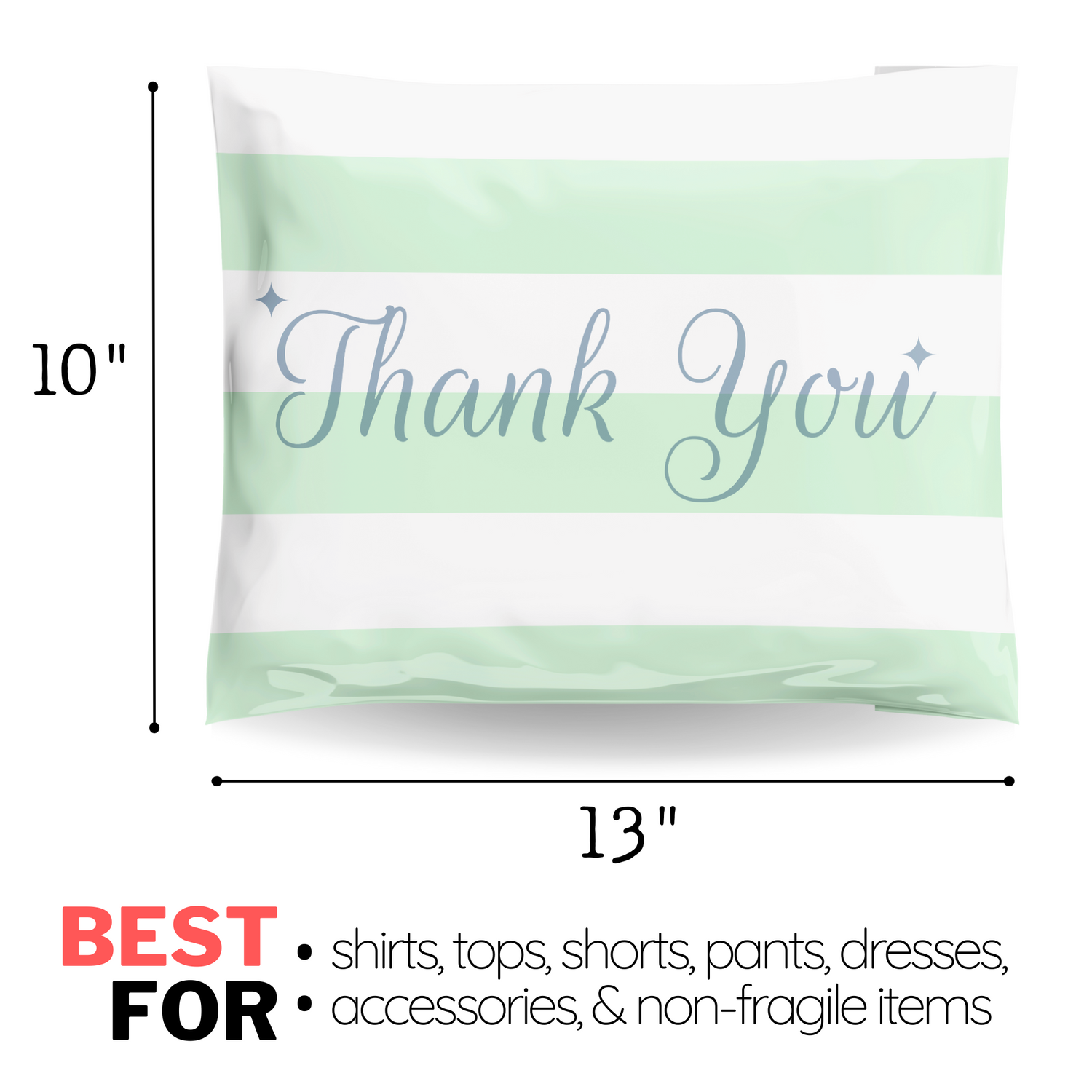 10x13 Mint Chocolate Chip Thank You Green Poly Mailers 100 Pack