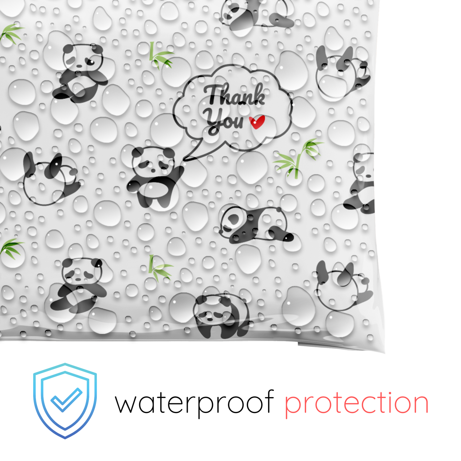 10x13 Thank You Panda Hearts Poly Mailers 100 Pack