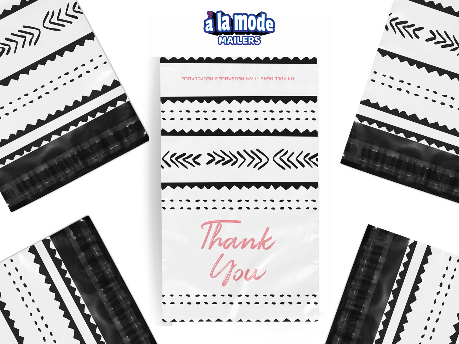 10x13 African Fig Thank You Pink Black Poly Mailers 100 Pack