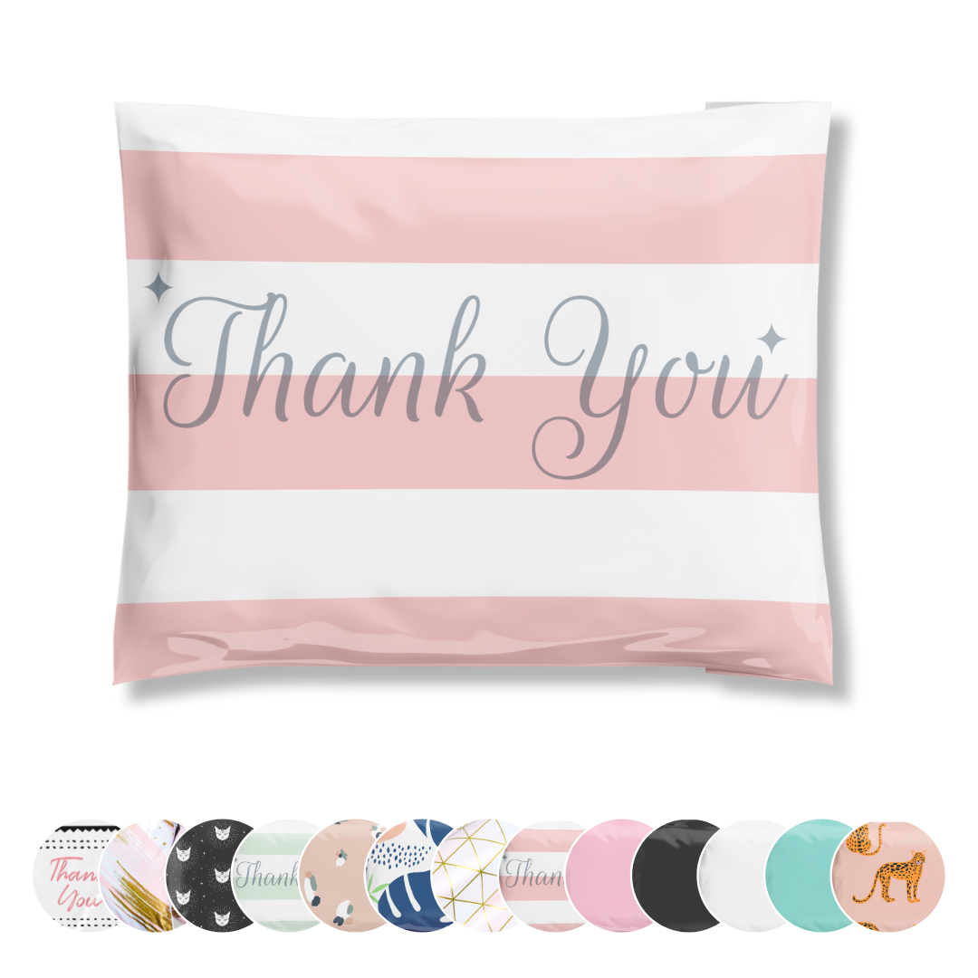 12.5x15 Bubble Gum Thank You Pink Poly Mailers 50 Pack