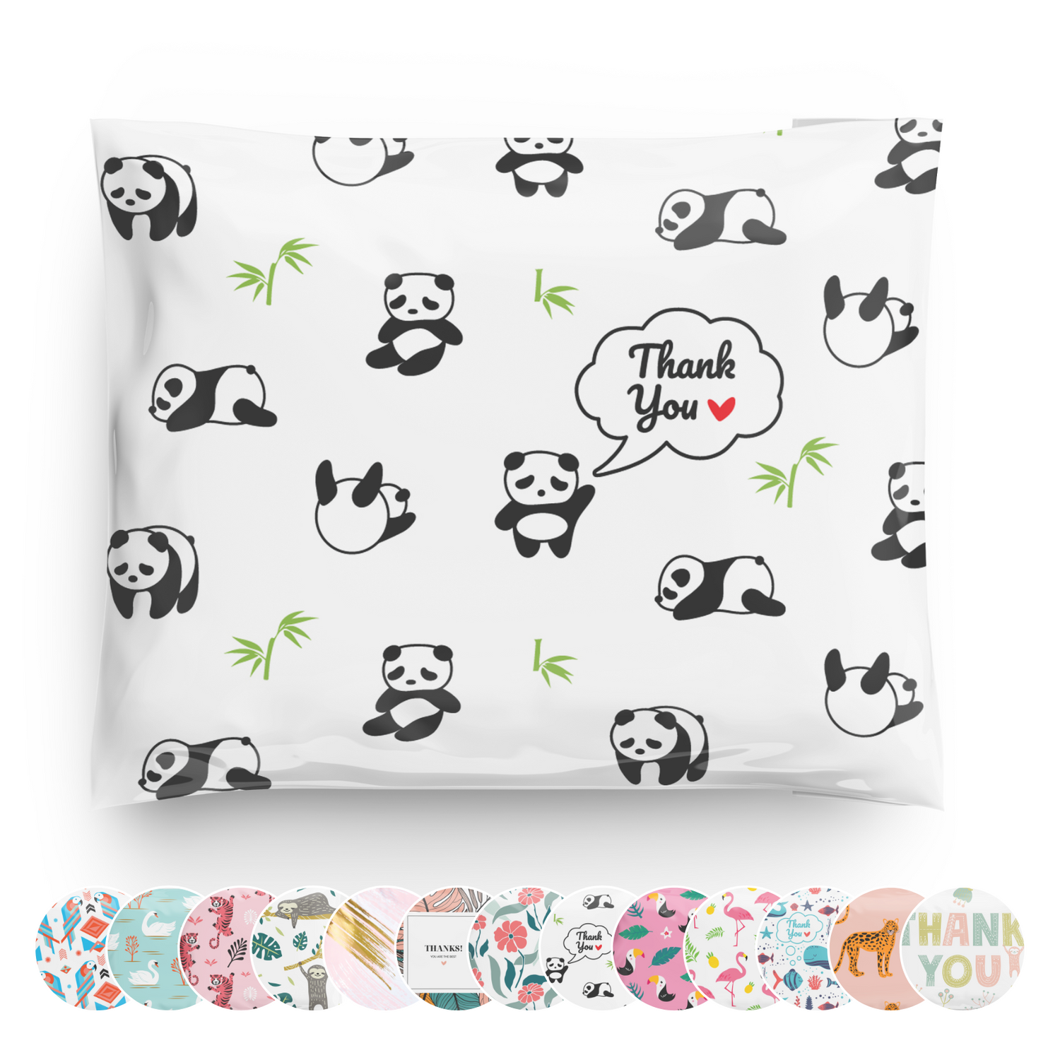 10x13 Thank You Panda Hearts Poly Mailers 100 Pack